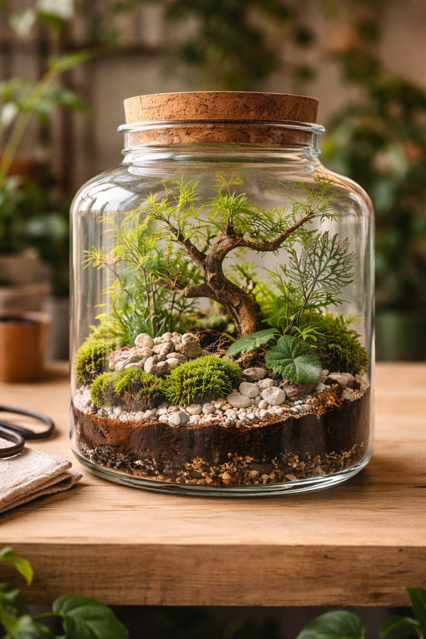 Open terrarium in a glass vessel